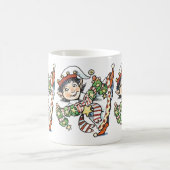 Cute Happy Elf Danser, Retro Kerstmis Cartoon Koffiemok (Center)