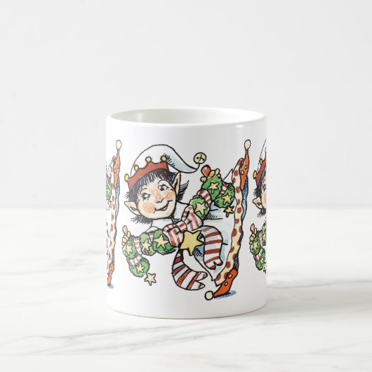 Cute Happy Elf Danser, Retro Kerstmis Cartoon Koffiemok (Center)