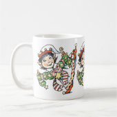 Cute Happy Elf Danser, Retro Kerstmis Cartoon Koffiemok (Links)