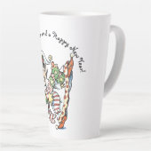 Cute Happy Elf Danser, Retro Kerstmis Cartoon Latte Mok (Rechterhoek)