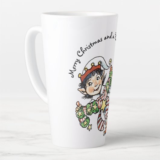 Cute Happy Elf Danser, Retro Kerstmis Cartoon Latte Mok (Linkerhoek)