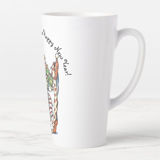 Cute Happy Elf Danser, Retro Kerstmis Cartoon Latte Mok (Rechts)