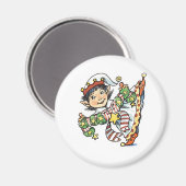 Cute Happy Elf Danser, Retro Kerstmis Cartoon Magneet (Voorkant / Achterkant)