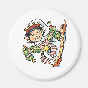 Cute Happy Elf Danser, Retro Kerstmis Cartoon Magneet