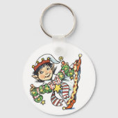 Cute Happy Elf Danser, Retro Kerstmis Cartoon Sleutelhanger (Voorkant)