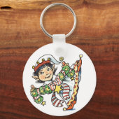 Cute Happy Elf Danser, Retro Kerstmis Cartoon Sleutelhanger (Voorkant)