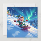 Cute Happy Elf Sledding | Personalized Christmas Feestdagenkaart (Voorkant)