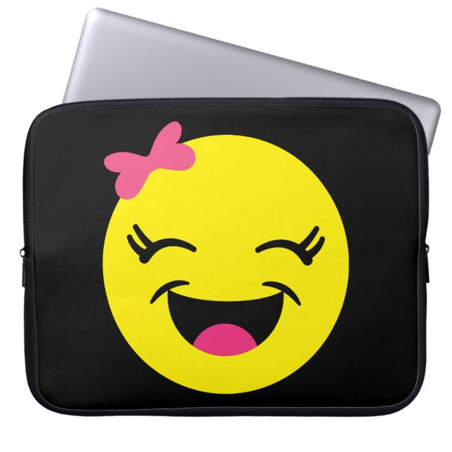 Cute & Happy Emoji Girl Laptop Sleeve (Voorkant)