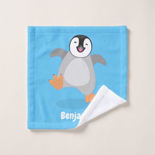 Cute happy emperor pinguin chick cartoon bad handdoek (Wasdoekje)