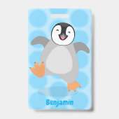 Cute happy emperor pinguin chick cartoon badge (Achterkant)