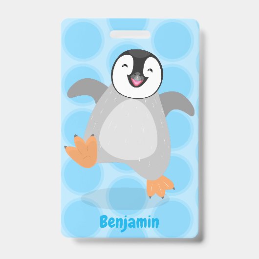 Cute happy emperor pinguin chick cartoon badge (Voorzijde)