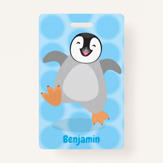 Cute happy emperor pinguin chick cartoon badge (Voorkant)