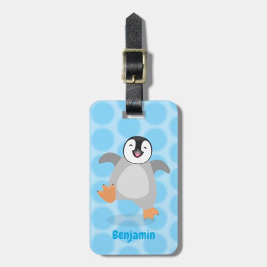 Cute happy emperor pinguin chick cartoon bagagelabel (Voorkant verticaal)