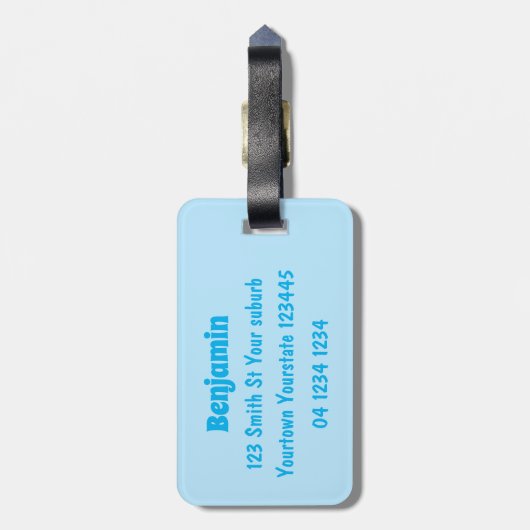 Cute happy emperor pinguin chick cartoon bagagelabel (Achterkant verticaal)