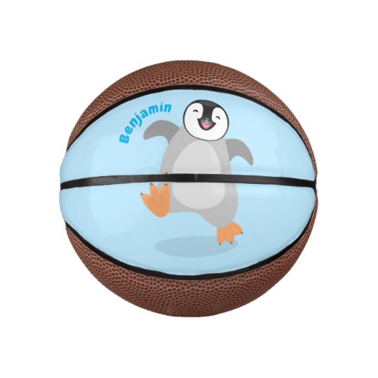 Cute happy emperor pinguin chick cartoon basketbal (Voorkant)