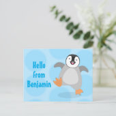Cute happy emperor pinguin chick cartoon briefkaart (Staand voorkant)