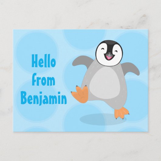Cute happy emperor pinguin chick cartoon briefkaart (Voorkant)