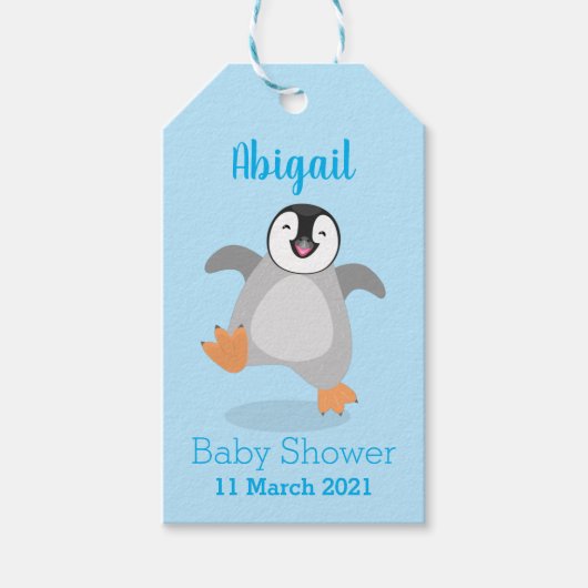 Cute happy emperor pinguin chick cartoon cadeaulabel (Voorkant)