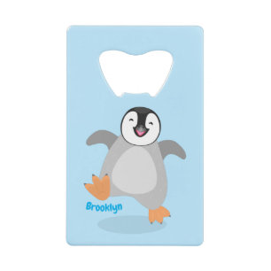 Cute happy emperor pinguin chick cartoon creditkaart flessenopener