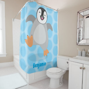 Cute happy emperor pinguin chick cartoon douchegordijn