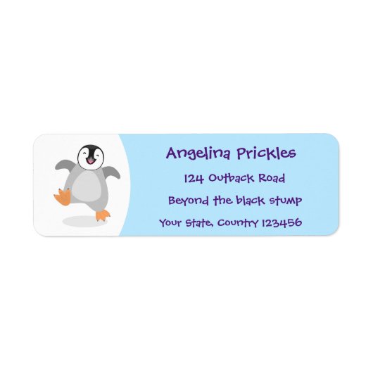 Cute happy emperor pinguin chick cartoon etiket (Voorkant)