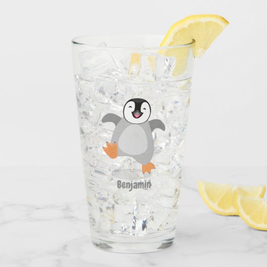 Cute happy emperor pinguin chick cartoon glas (Achterkant ijs)