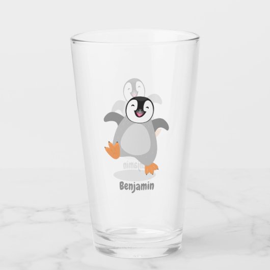 Cute happy emperor pinguin chick cartoon glas (Voorkant)