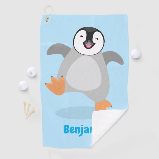Cute happy emperor pinguin chick cartoon golfhanddoek (Insitu)