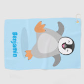 Cute happy emperor pinguin chick cartoon golfhanddoek (Horizontaal)
