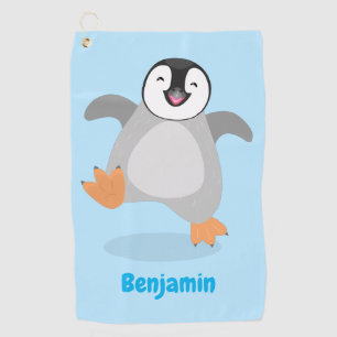 Cute happy emperor pinguin chick cartoon golfhanddoek