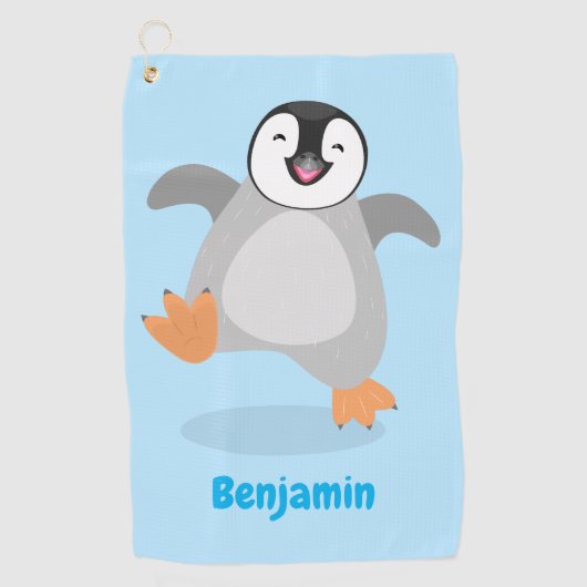 Cute happy emperor pinguin chick cartoon golfhanddoek (Voorkant)