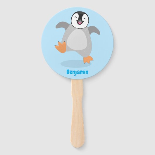 Cute happy emperor pinguin chick cartoon handwaaier (Voorkant)
