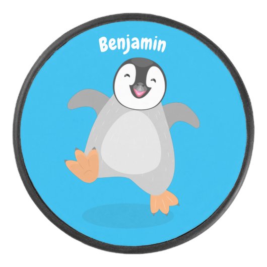 Cute happy emperor pinguin chick cartoon hockey puck (Voorkant)