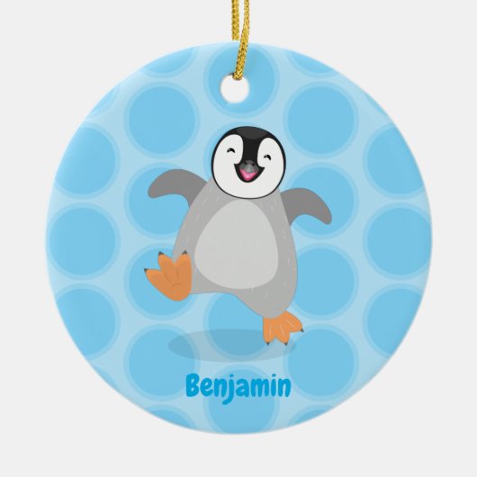 Cute happy emperor pinguin chick cartoon keramisch ornament (Voorkant)