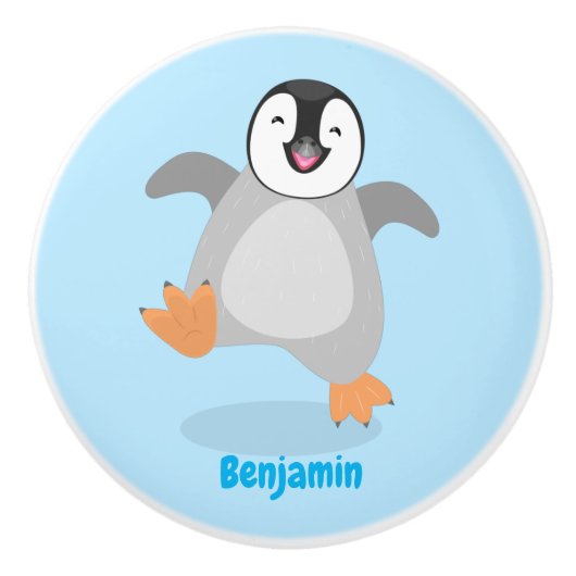Cute happy emperor pinguin chick cartoon keramische knop (Voorkant)