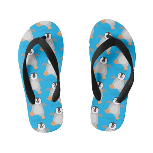 Cute happy emperor pinguin chick cartoon kinder teenslippers (Voetbed)