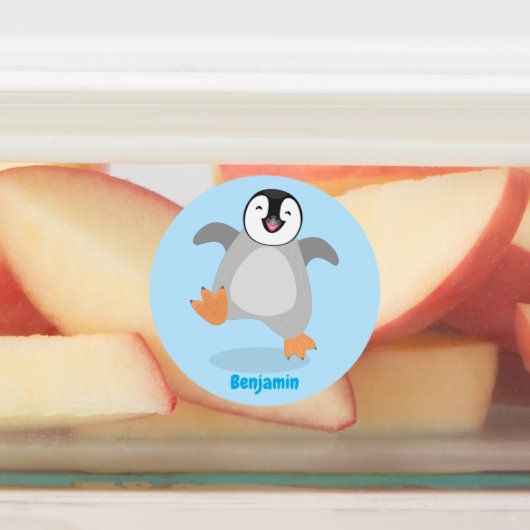 Cute happy emperor pinguin chick cartoon labels (Aangebracht)