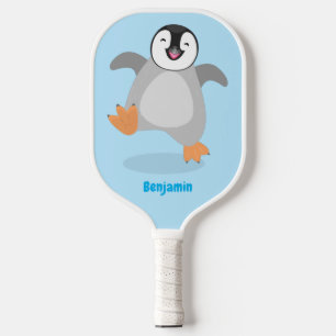 Cute happy emperor pinguin chick cartoon pickleball paddle