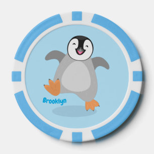 Cute happy emperor pinguin chick cartoon poker chips