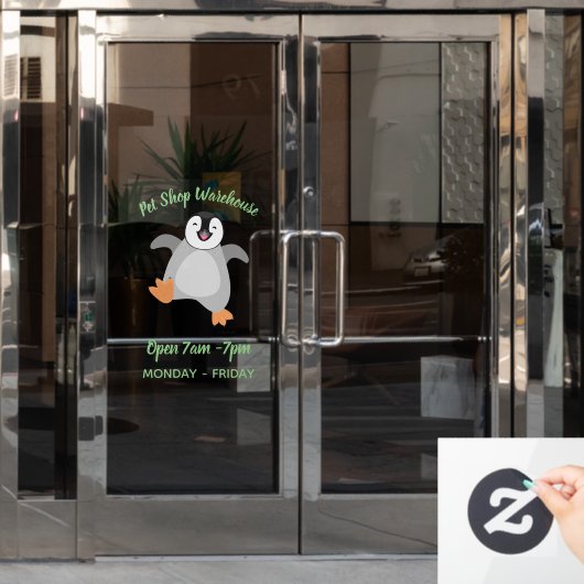 Cute happy emperor pinguin chick cartoon raamsticker (Kantoordeur)