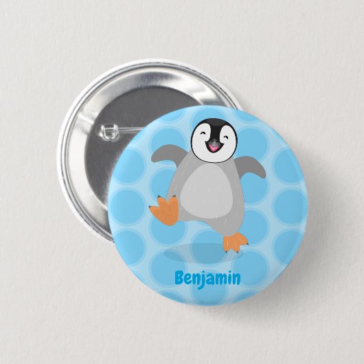 Cute happy emperor pinguin chick cartoon ronde button 5,7 cm (Voorkant /achterkant)