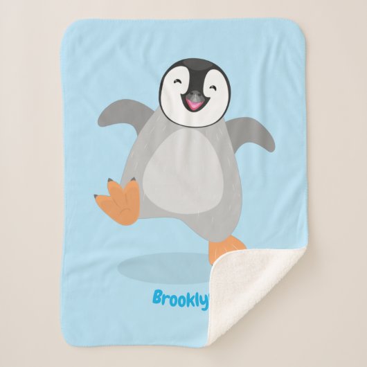 Cute happy emperor pinguin chick cartoon sherpa deken (Voorkant)