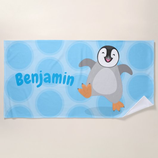 Cute happy emperor pinguin chick cartoon strandlaken (Voorkant)