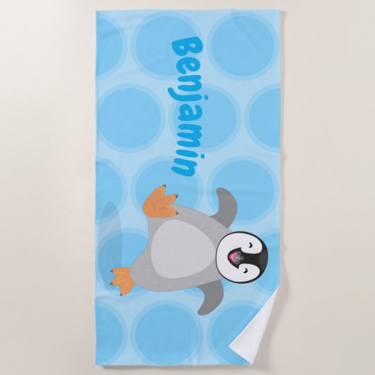 Cute happy emperor pinguin chick cartoon strandlaken (Voorkant)