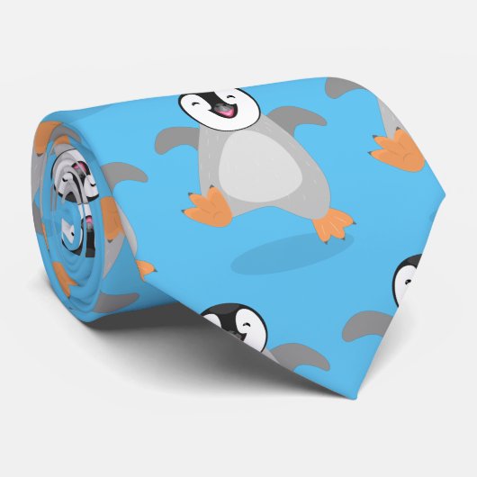 Cute happy emperor pinguin chick cartoon stropdas (Opgerold)