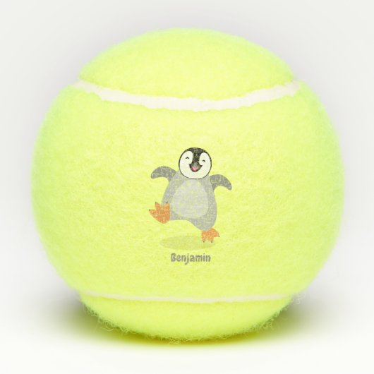Cute happy emperor pinguin chick cartoon tennisballen (Achterkant)