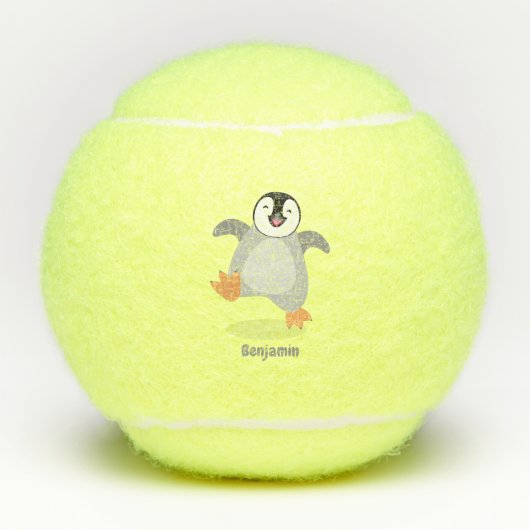 Cute happy emperor pinguin chick cartoon tennisballen (Voorkant)