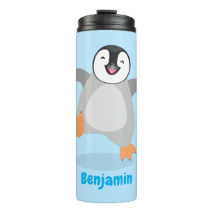 Cute happy emperor pinguin chick cartoon thermosbeker