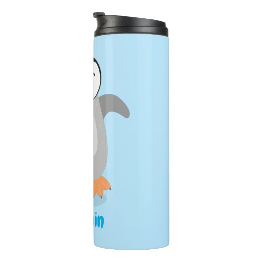 Cute happy emperor pinguin chick cartoon thermosbeker (Geroteerd rechts)