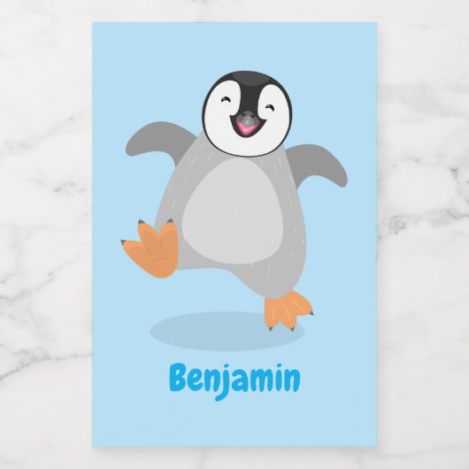 Cute happy emperor pinguin chick cartoon voedselcontainer etiket (Enkel label)